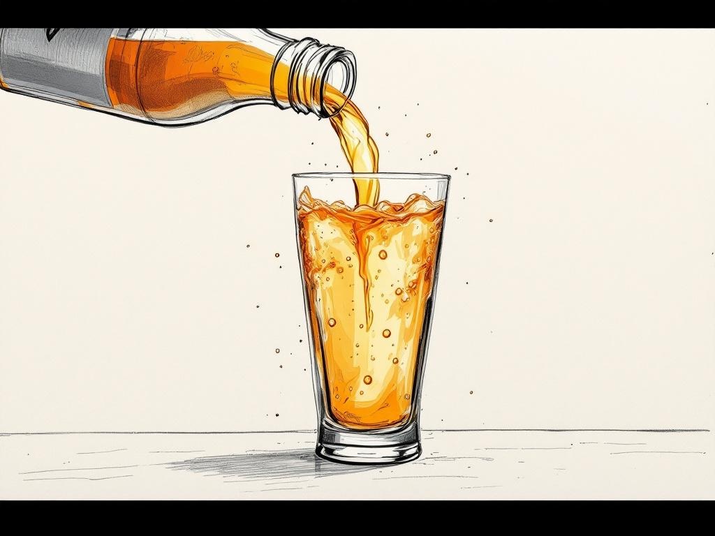 ECU · Cold pour: Cold amber-orange pour, frozen mid-stream. Product opens the spot.